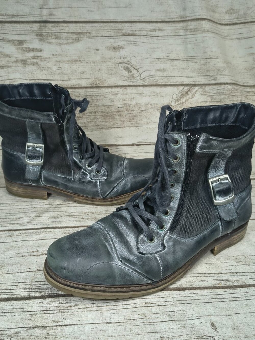 Steve Madden Sidecar Men's Leather Lace Up Side Zip Ankle Combat Boots Size 11